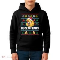 DUCK THE HALLS Funny Ugly Christmas Sweater Meme Gift Kids Hoodie thumb 4