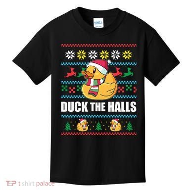 DUCK THE HALLS Funny Ugly Christmas Sweater Meme Gift Kids T-Shirt