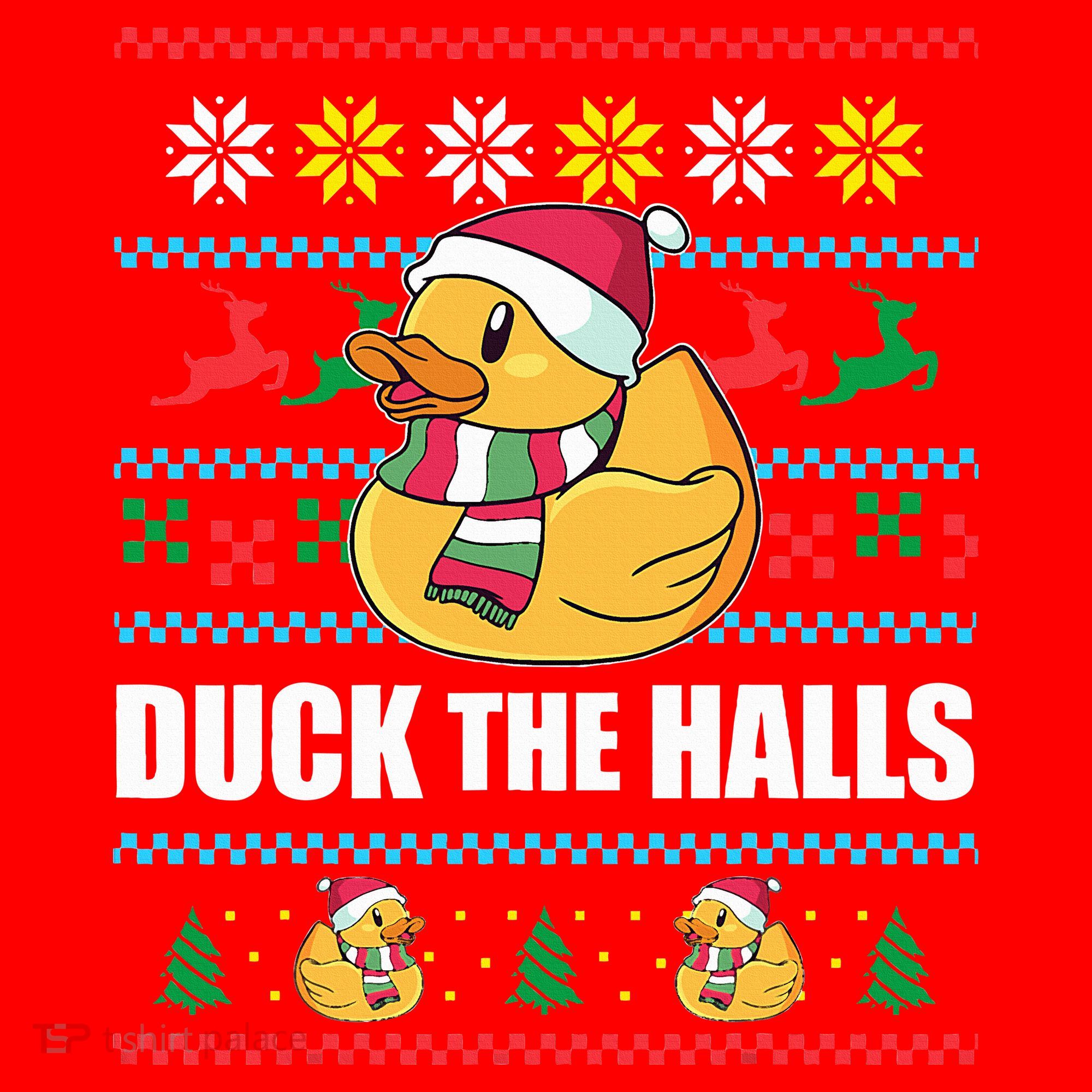 DUCK THE HALLS Funny Ugly Christmas Sweater Meme Gift Santa Hat