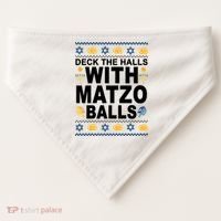 Deck The Halls With Matzo Balls Jewish USA-Made Doggie Bandana thumb 0