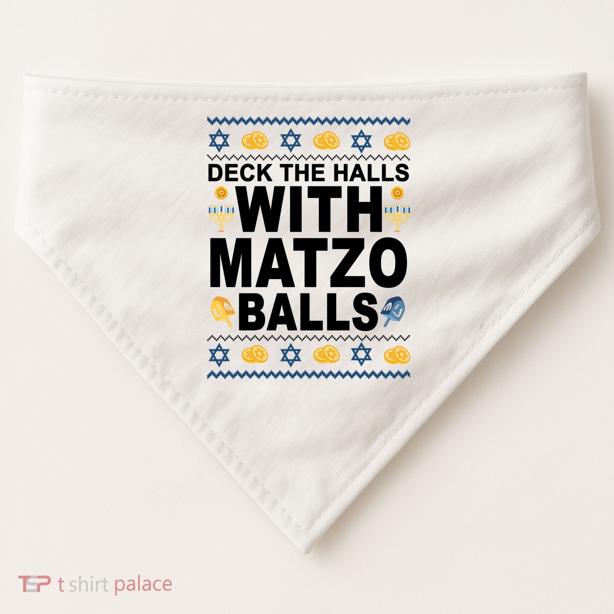 Deck The Halls With Matzo Balls Jewish USA-Made Doggie Bandana