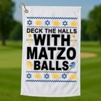 Deck The Halls With Matzo Balls Jewish Golf Towel thumb 1