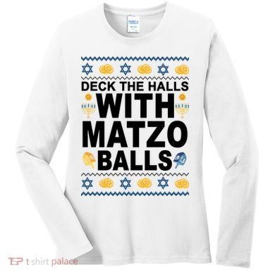 Deck The Halls With Matzo Balls Jewish Women's Long Sleeve Shirt