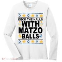 Deck The Halls With Matzo Balls Jewish Women's Long Sleeve Shirt thumb 0