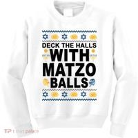 Deck The Halls With Matzo Balls Jewish Kids Sweatshirt thumb 0