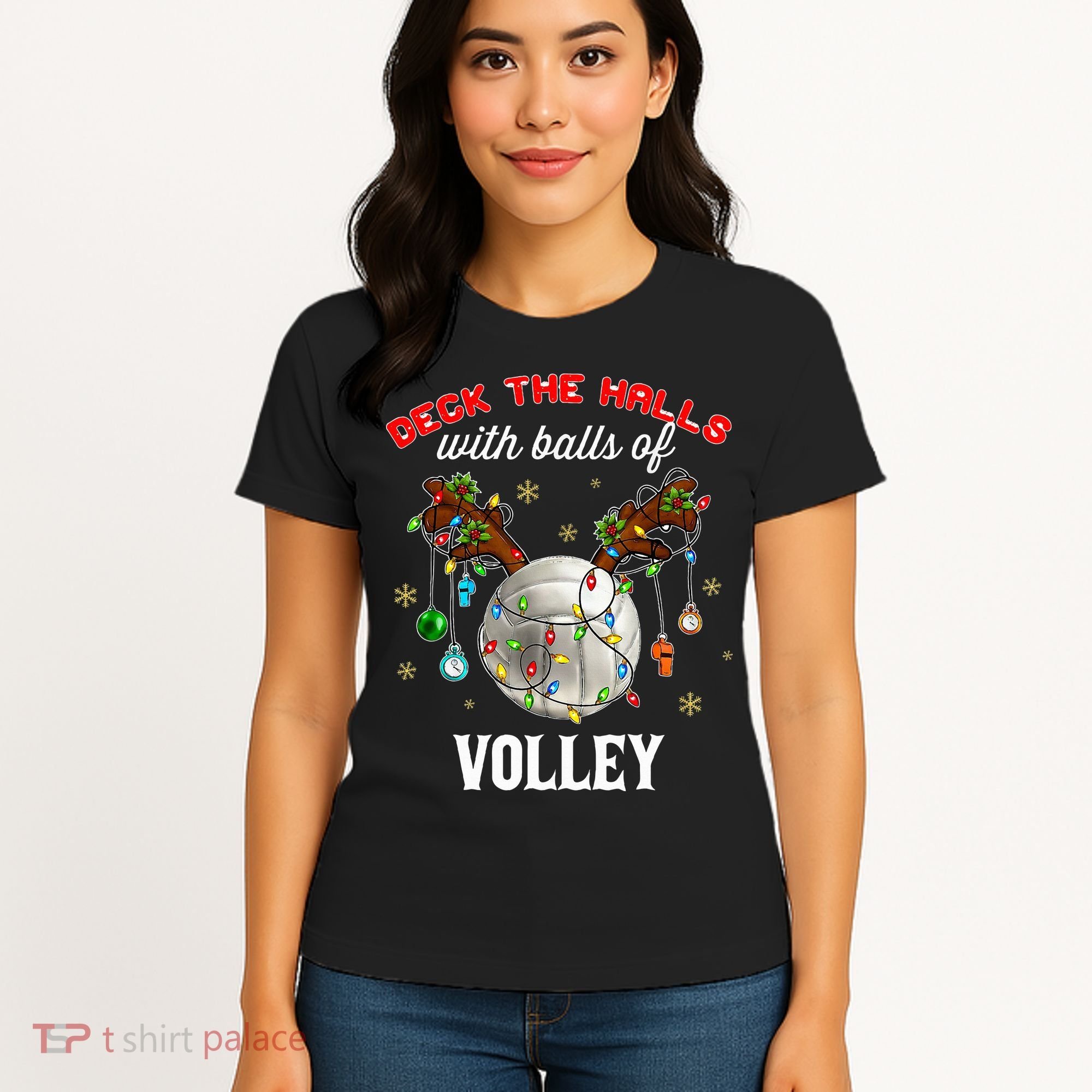 Deck The Halls With Balls Of Volley Christmas Volleyball Women's T-Shirt