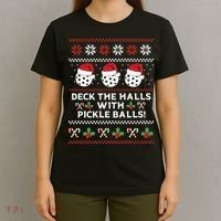 DECK THE HALLS PICKLE BALLS Ugly Christmas Pickleball T-Shirt thumb 4