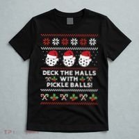 DECK THE HALLS PICKLE BALLS Ugly Christmas Pickleball T-Shirt thumb 5
