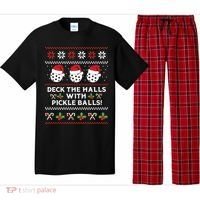 DECK THE HALLS PICKLE BALLS Ugly Christmas Pickleball Pajama Set thumb 0