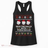 DECK THE HALLS PICKLE BALLS Ugly Christmas Pickleball Women's Tank Top thumb 0