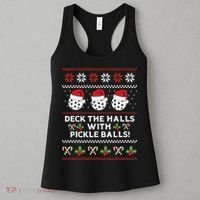 DECK THE HALLS PICKLE BALLS Ugly Christmas Pickleball Women's Tank Top thumb 3