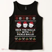 DECK THE HALLS PICKLE BALLS Ugly Christmas Pickleball Tank Top thumb 2