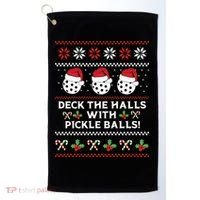 DECK THE HALLS PICKLE BALLS Ugly Christmas Pickleball Golf Towel thumb 0