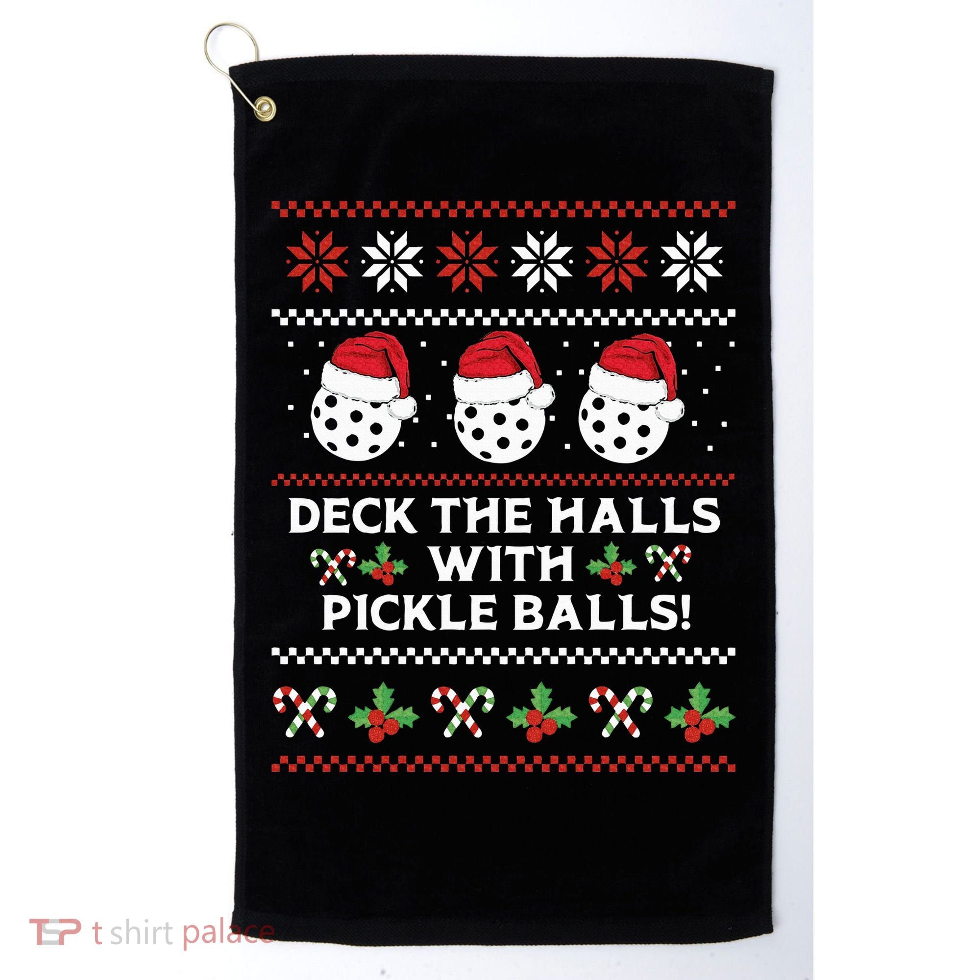 DECK THE HALLS PICKLE BALLS Ugly Christmas Pickleball Golf Towel