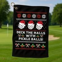 DECK THE HALLS PICKLE BALLS Ugly Christmas Pickleball Golf Towel thumb 1