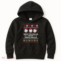 DECK THE HALLS PICKLE BALLS Ugly Christmas Pickleball Kids Hoodie thumb 0