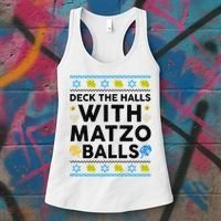  Deck The Halls With Matzo Balls Ugly Hanukkah Happy Jewish  Women's Tank Top thumb 3
