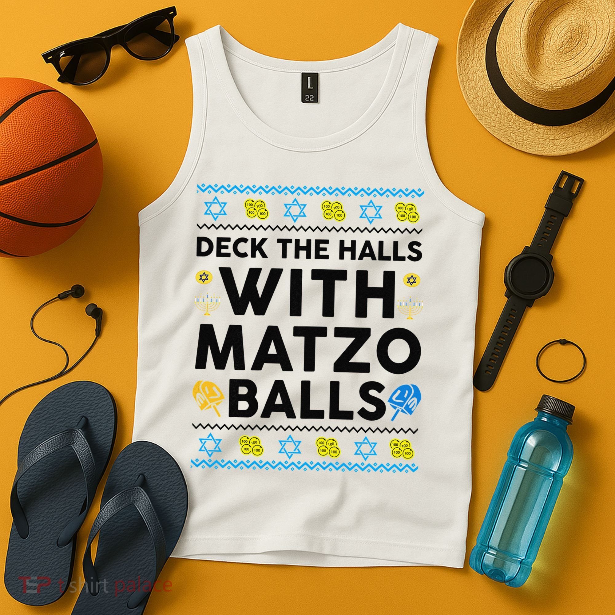  Deck The Halls With Matzo Balls Ugly Hanukkah Happy Jewish  Tank Top
