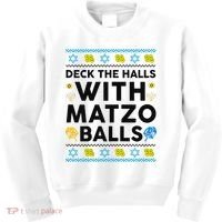  Deck The Halls With Matzo Balls Ugly Hanukkah Happy Jewish  Kids Sweatshirt thumb 0