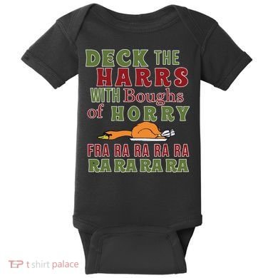 Deck The Harrs Fra Ra Ra Funny Turkey Baby Bodysuit