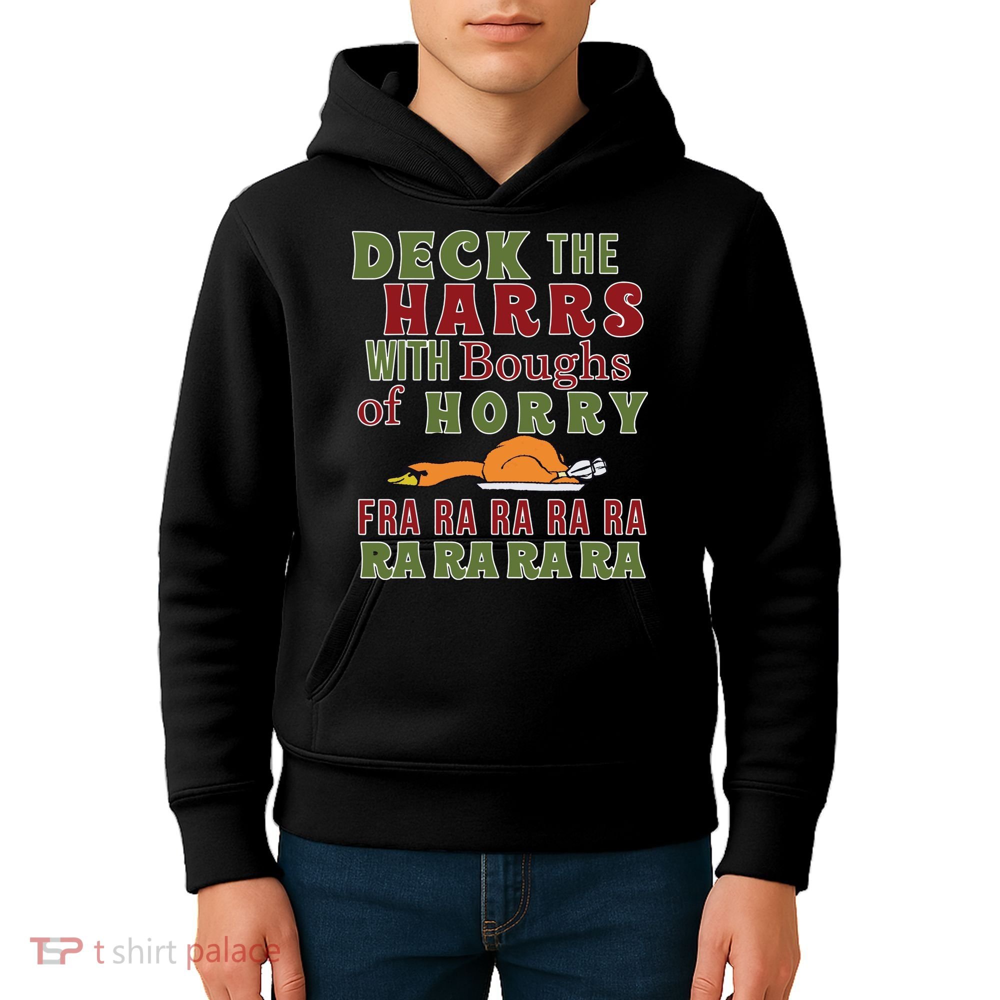 Deck The Harrs Fra Ra Ra Funny Turkey Kids Hoodie