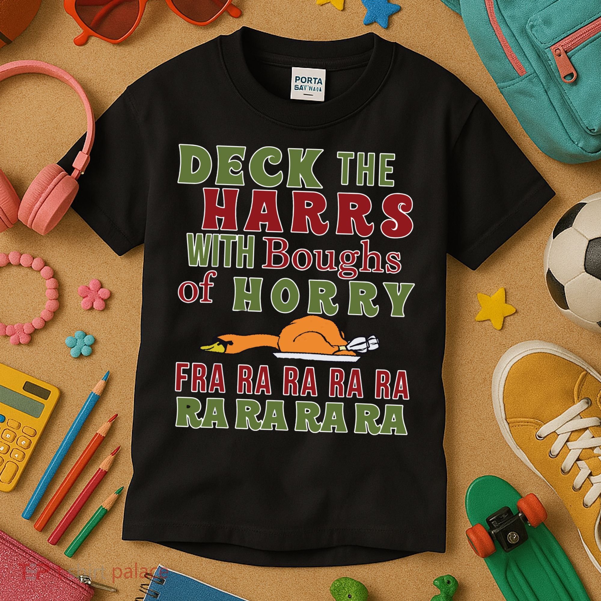 Deck The Harrs Fra Ra Ra Funny Turkey Kids T-Shirt