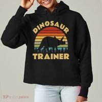 Dinosaur Trainer Halloween Costume Retro Sunset Dino Outline Ladies Heavyweight Boxy Pullover Hoodie thumb 0