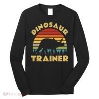 Dinosaur Trainer Halloween Costume Retro Sunset Dino Outline Long Sleeve Shirt thumb 0