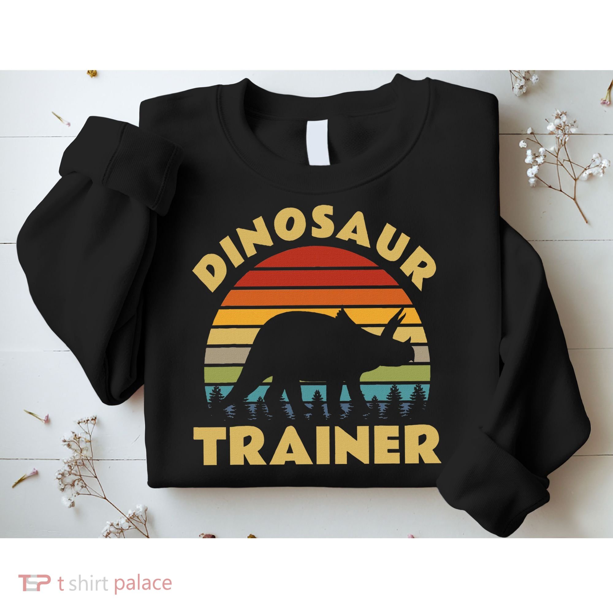 Dinosaur Trainer Halloween Costume Retro Sunset Dino Outline Sweatshirt