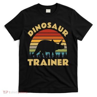 Dinosaur Trainer Halloween Costume Retro Sunset Dino Outline T-Shirt