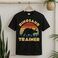 Dinosaur Trainer Halloween Costume Retro Sunset Dino Outline T-Shirt thumb 2