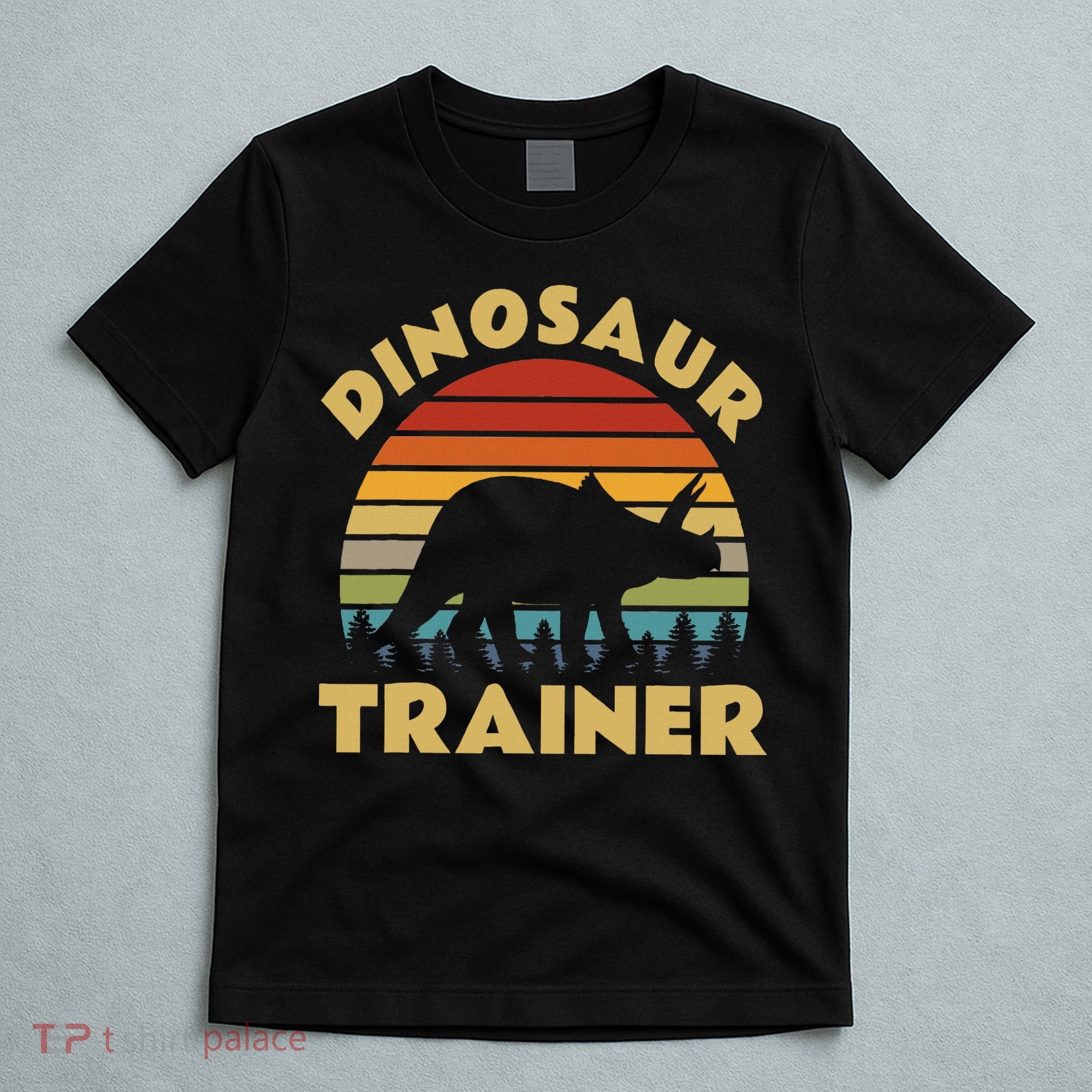 Dinosaur Trainer Halloween Costume Retro Sunset Dino Outline T-Shirt