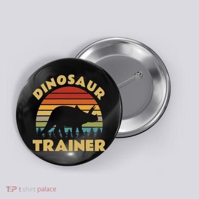 Dinosaur Trainer Halloween Costume Retro Sunset Dino Outline Button