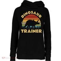 Dinosaur Trainer Halloween Costume Retro Sunset Dino Outline Womens Funnel Neck Pullover Hood thumb 0