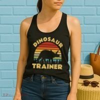 Dinosaur Trainer Halloween Costume Retro Sunset Dino Outline Women's Tank Top thumb 2