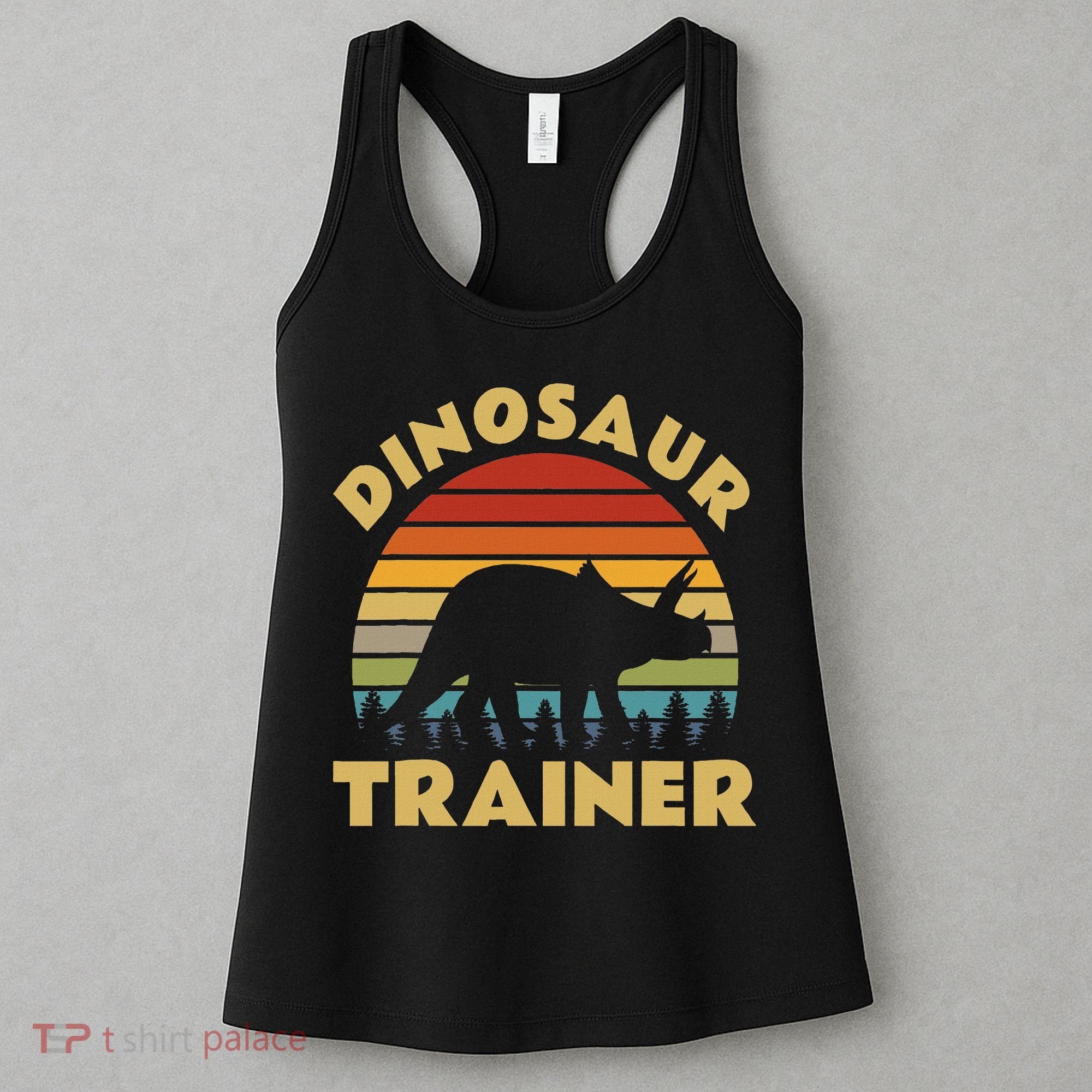 Dinosaur Trainer Halloween Costume Retro Sunset Dino Outline Women's Tank Top