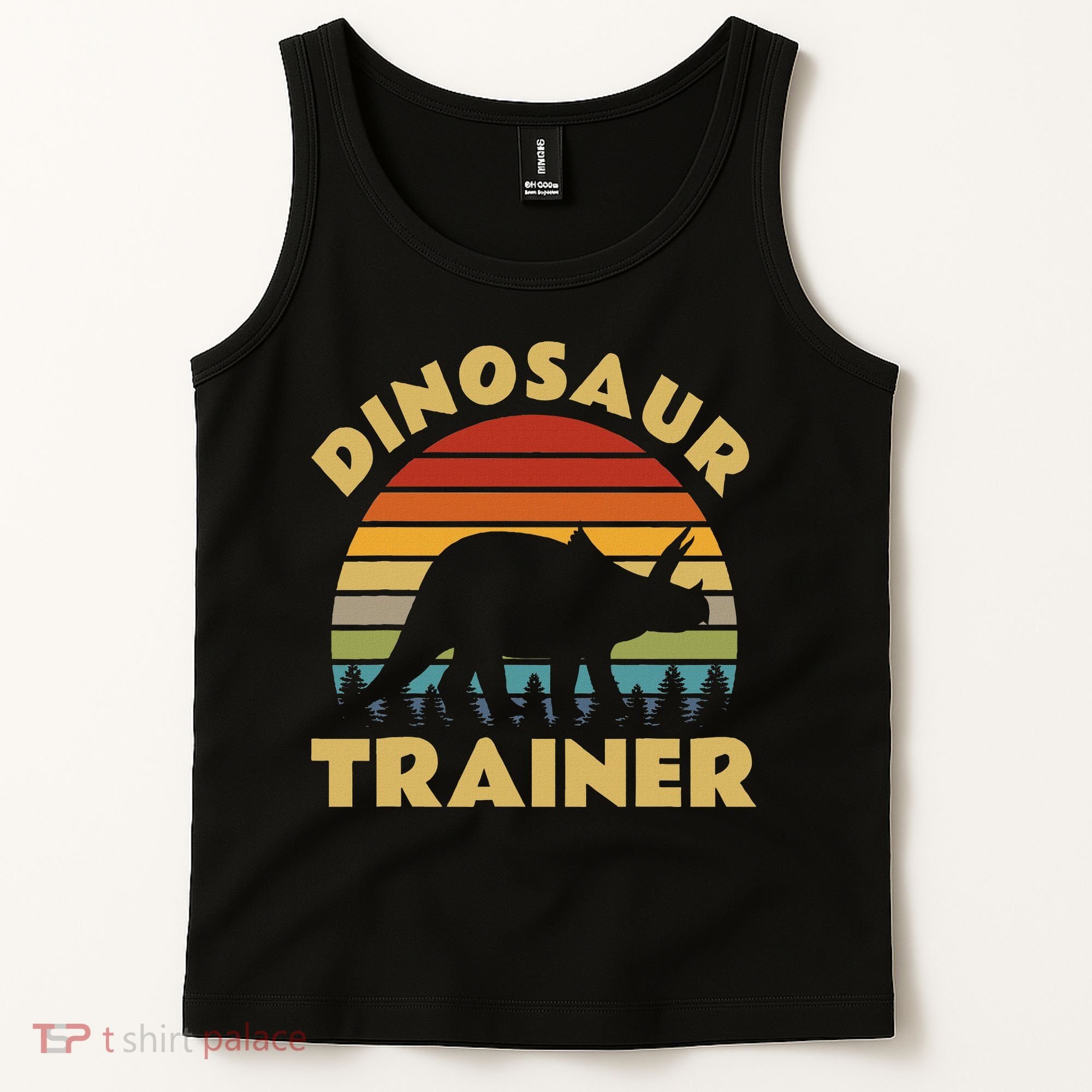 Dinosaur Trainer Halloween Costume Retro Sunset Dino Outline Tank Top