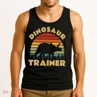Dinosaur Trainer Halloween Costume Retro Sunset Dino Outline Tank Top thumb 3