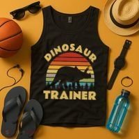 Dinosaur Trainer Halloween Costume Retro Sunset Dino Outline Tank Top thumb 4