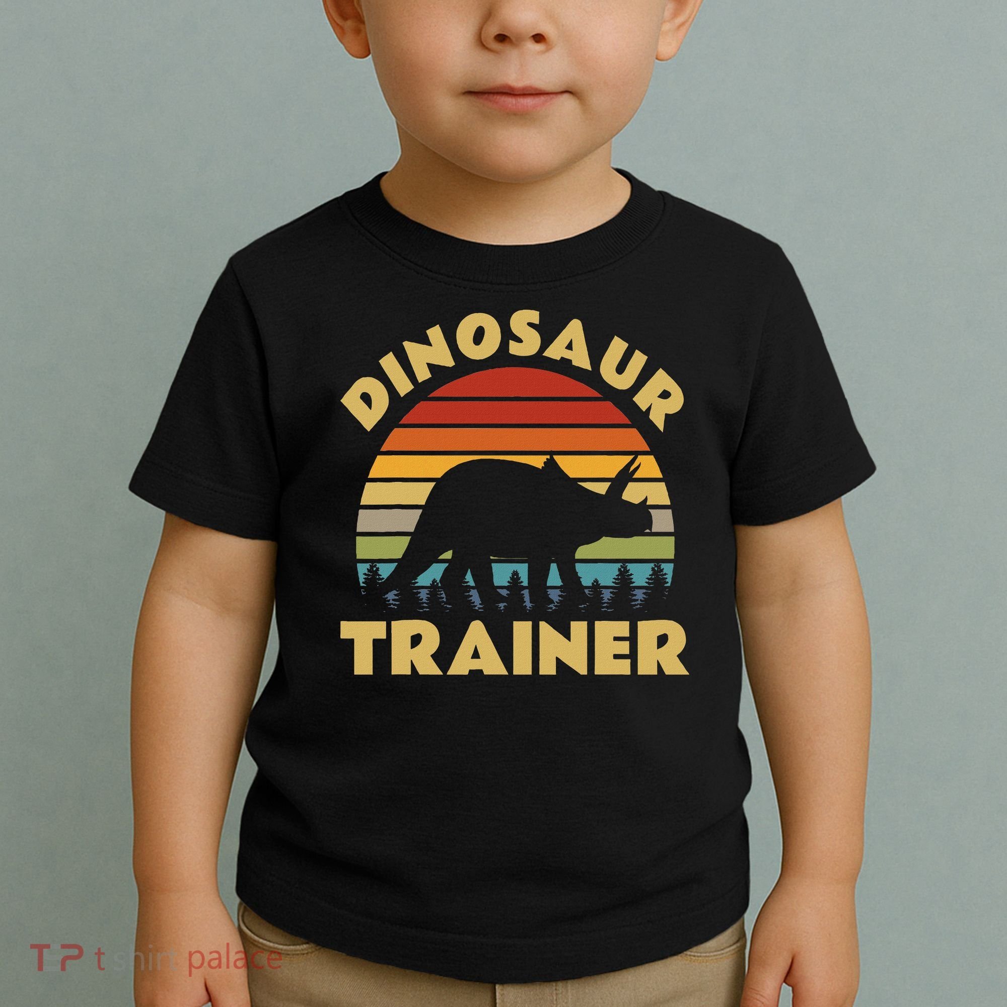 Dinosaur Trainer Halloween Costume Retro Sunset Dino Outline Toddler T-Shirt