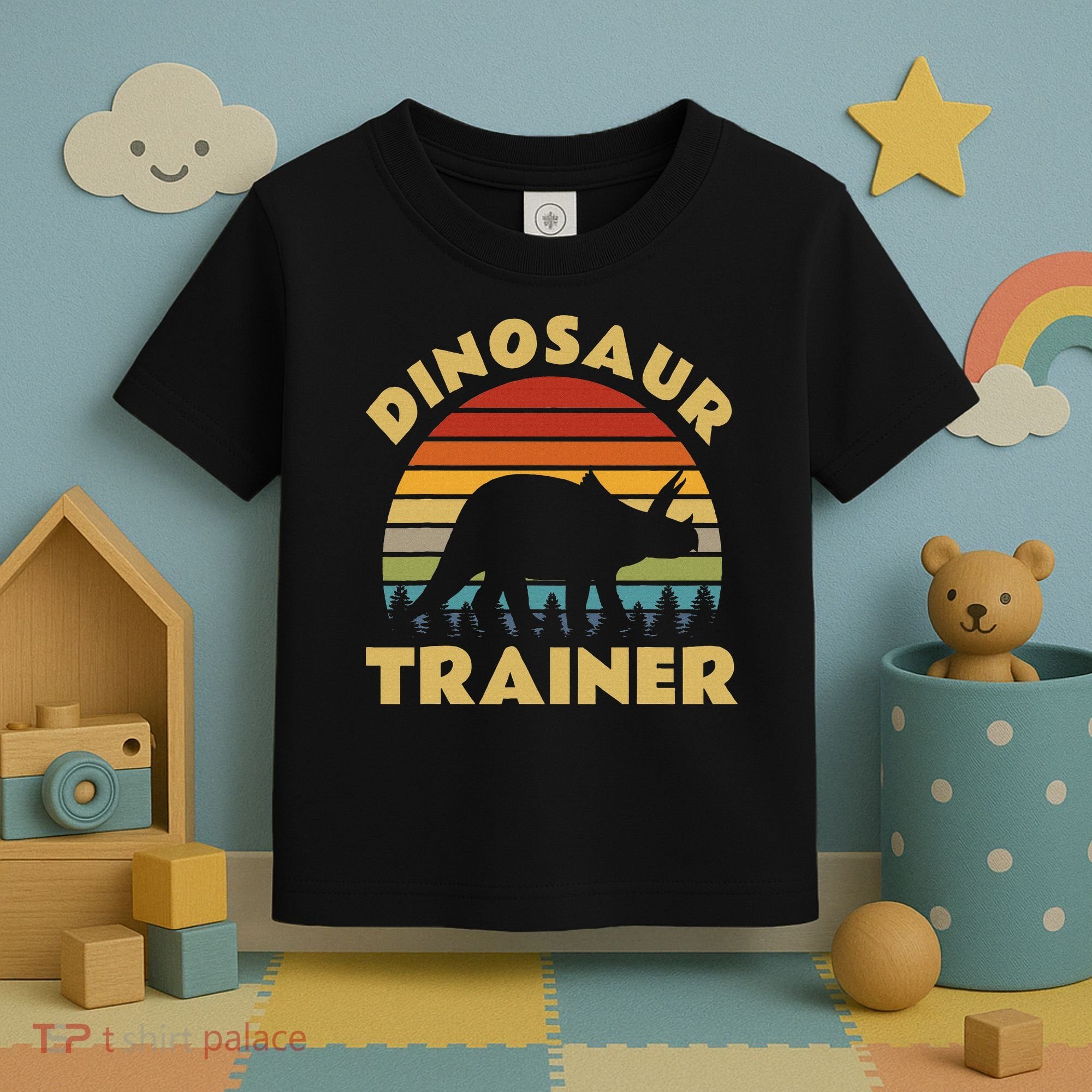 Dinosaur Trainer Halloween Costume Retro Sunset Dino Outline Toddler T-Shirt