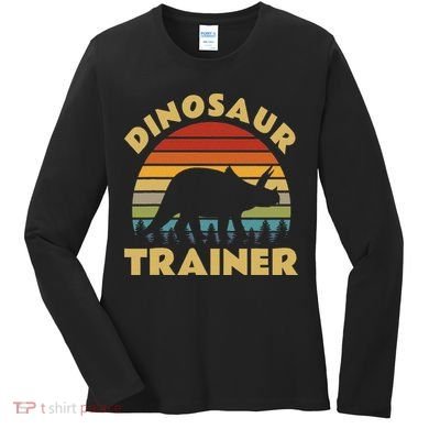 Dinosaur Trainer Halloween Costume Retro Sunset Dino Outline Women's Long Sleeve Shirt