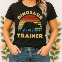 Dinosaur Trainer Halloween Costume Retro Sunset Dino Outline Women's T-Shirt thumb 2
