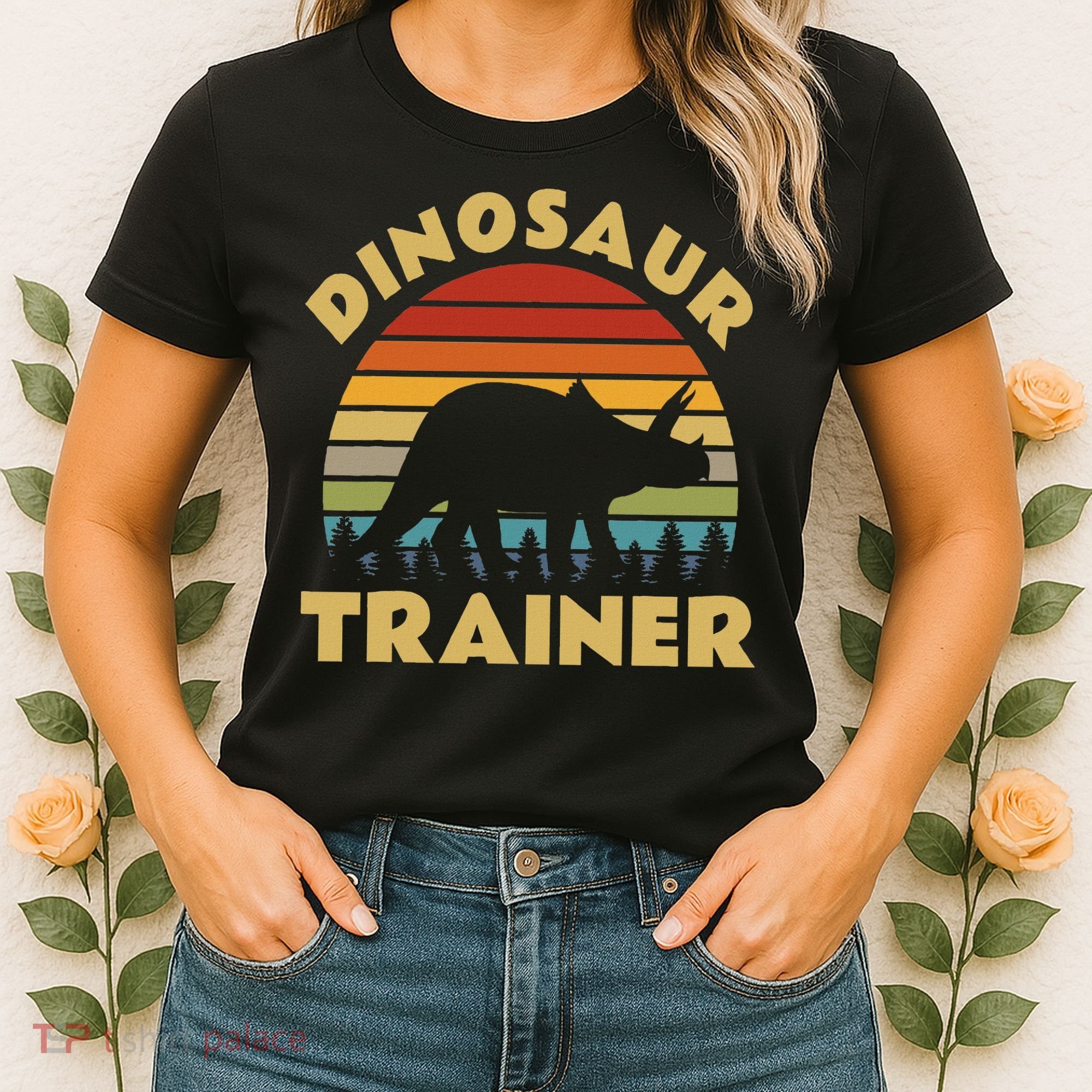 Dinosaur Trainer Halloween Costume Retro Sunset Dino Outline Women's T-Shirt