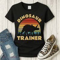 Dinosaur Trainer Halloween Costume Retro Sunset Dino Outline Women's T-Shirt thumb 3