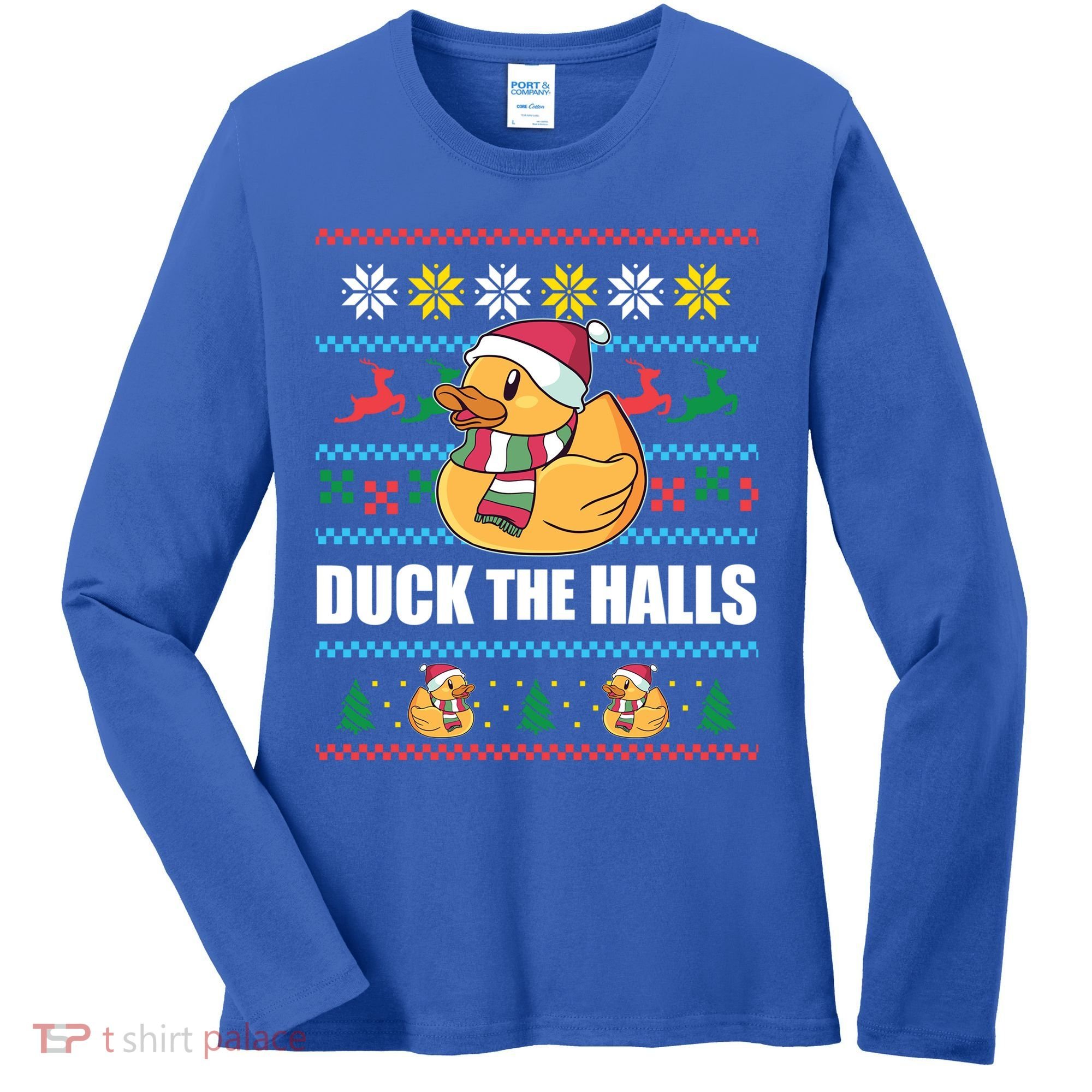 Duck The Halls Funny Ugly Christmas Sweater Meme Gift Cute Gift Women's Long Sleeve Shirt