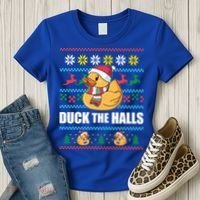 Duck The Halls Funny Ugly Christmas Sweater Meme Gift Cute Gift Women's T-Shirt thumb 3