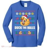 Duck The Halls Funny Ugly Christmas Sweater Meme Gift Cute Gift Kids Long Sleeve Shirt thumb 0