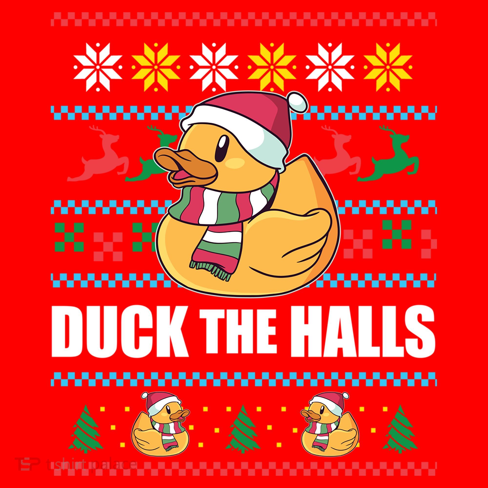 Duck The Halls Funny Ugly Christmas Sweater Meme Gift Cute Gift Santa Hat