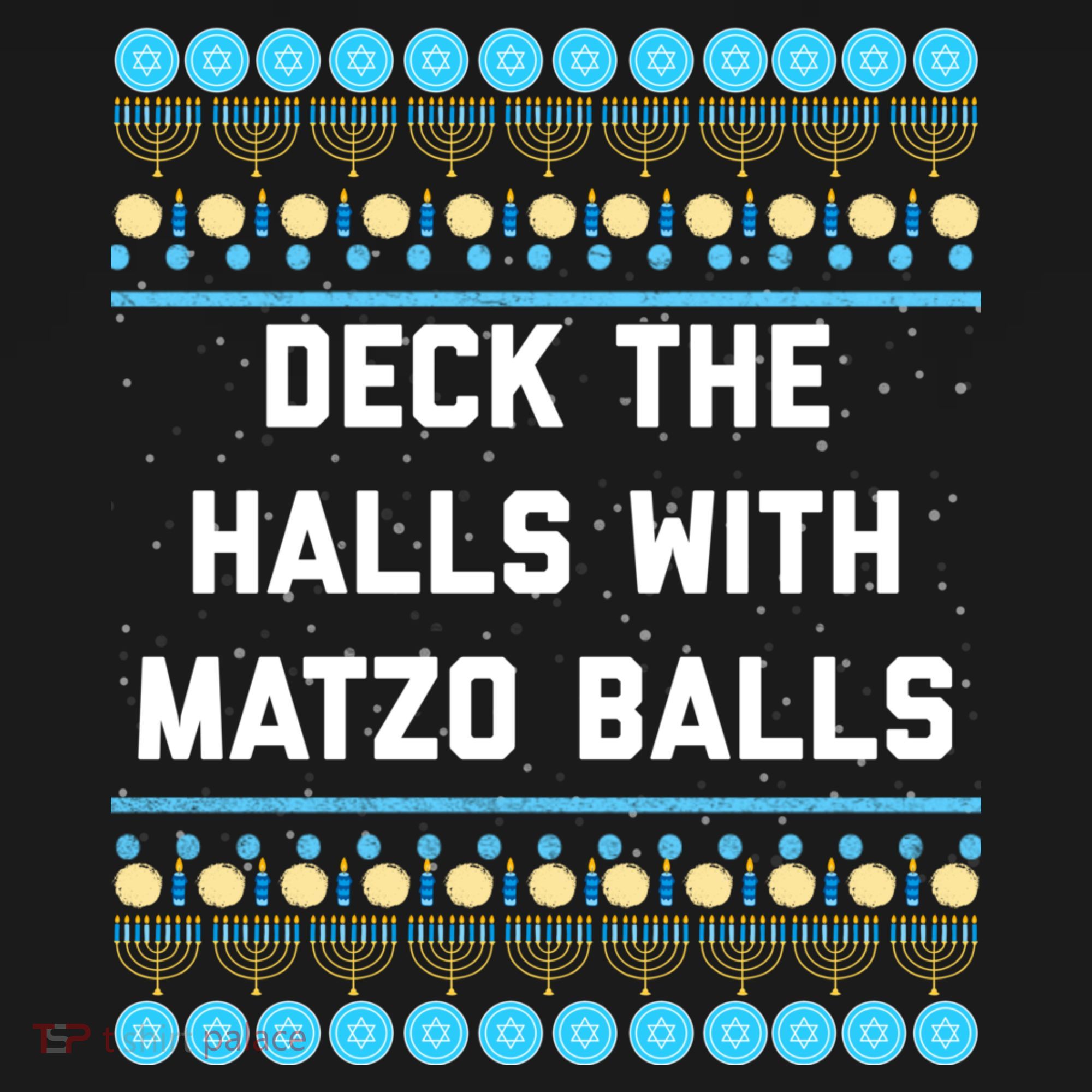 Deck The Halls With Matzo Balls Funny Jewish USA-Made Doggie Bandana